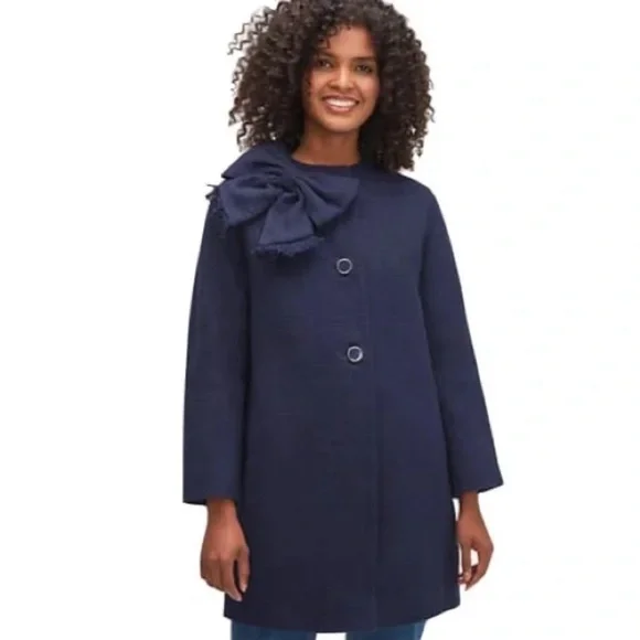 NWOT Kate Spade navy dorothy bow tweed coat